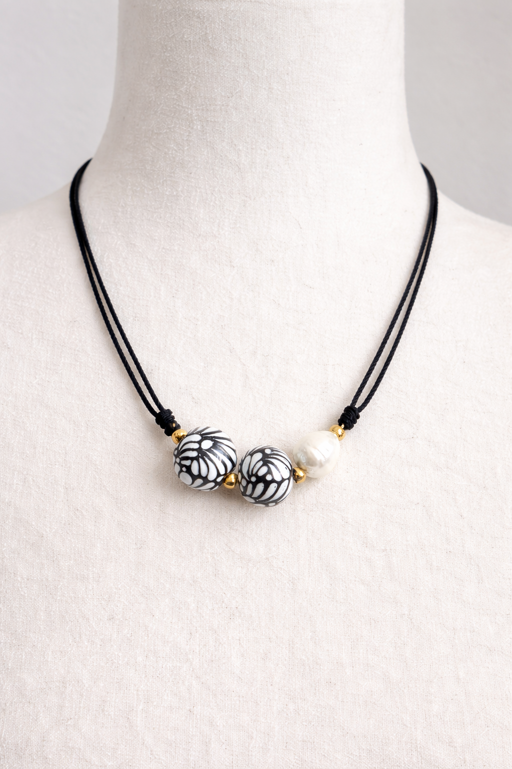 Black Talavera Necklace with Freshwater Pearl