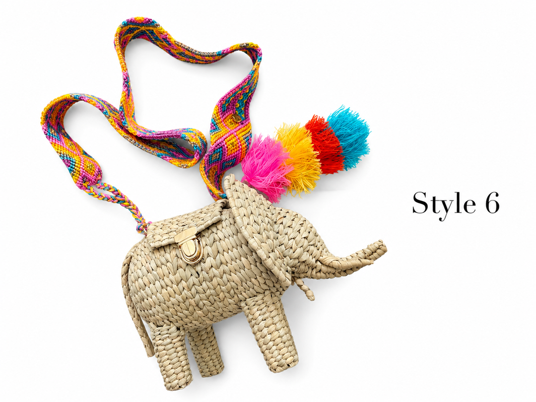 Handmade Elephant Straw Crossbody Bag with Top Handle