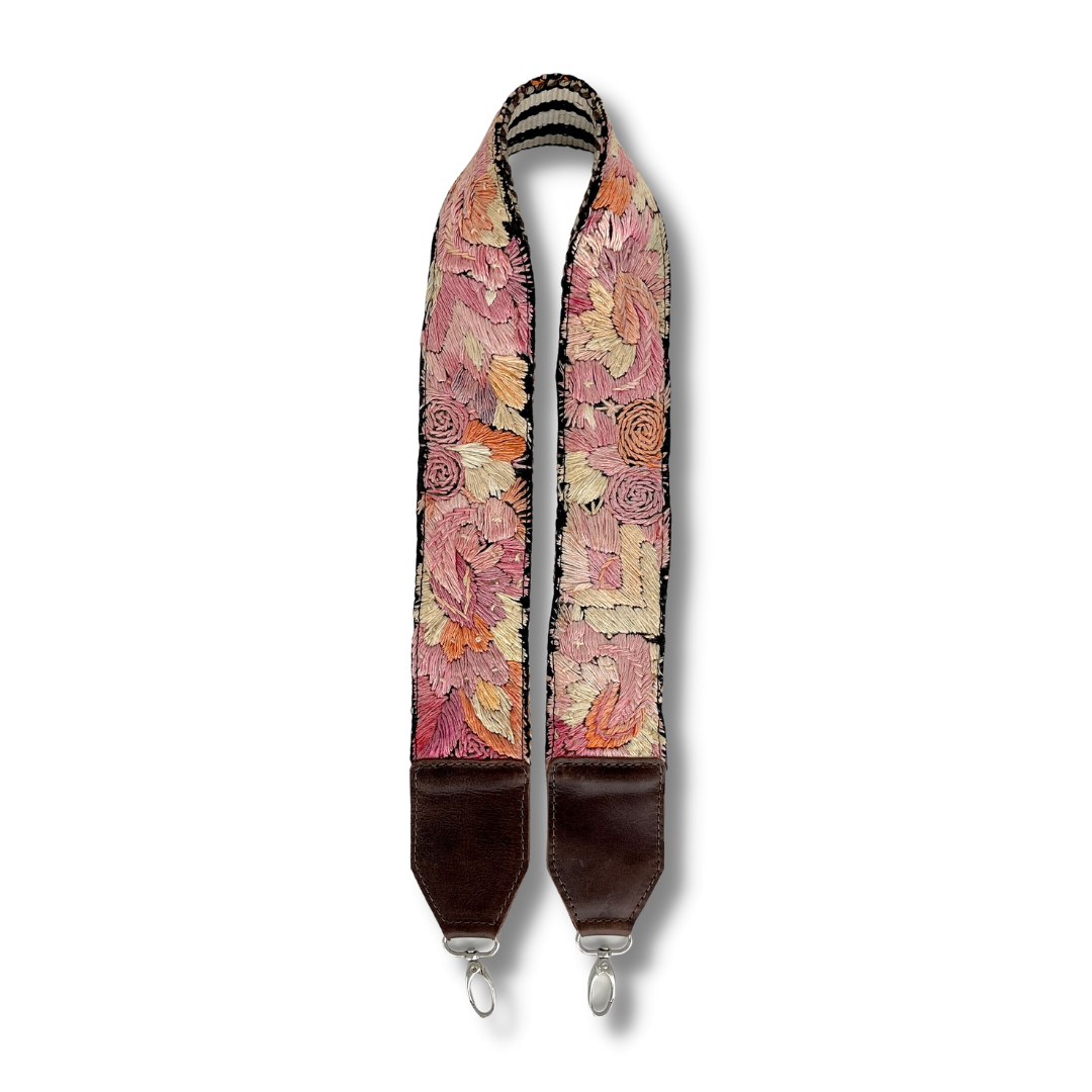 Embroidered Guatemalan Straps with Genuine Leater in Dark Brown