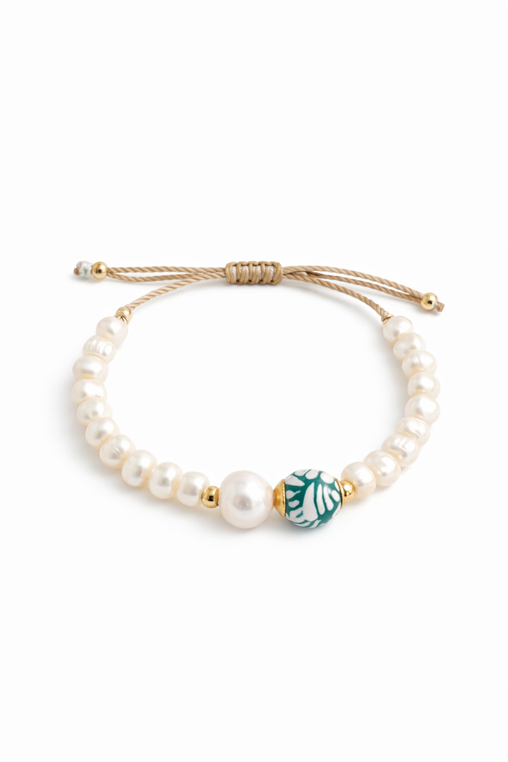 Green Talavera &amp; Pearl Bracelet