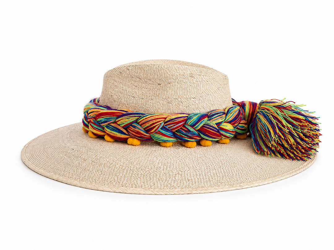 Mexican Straw Sun Hat with Colorful Braided Band