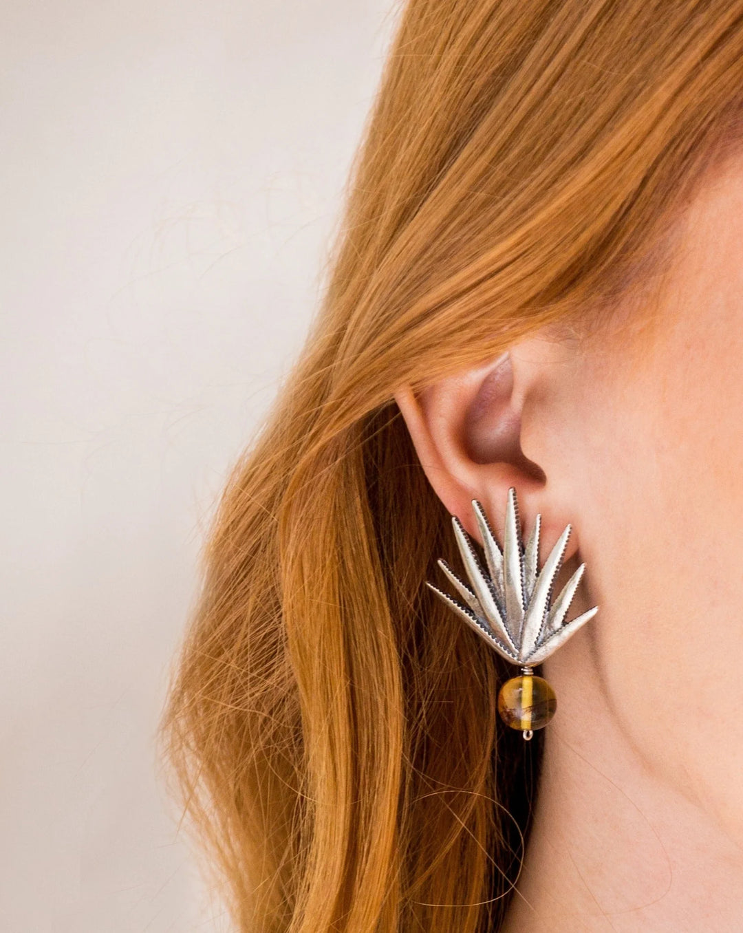 Mexican Silver Agave Earrings with Amber – Nature Inspired Statement Jewelry