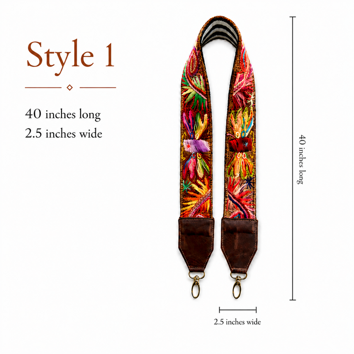 Guatemalan Embroidered Strap with Dark Brown Ends