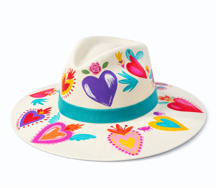 Fiesta de Corazones Hand Painted Fedora Hat