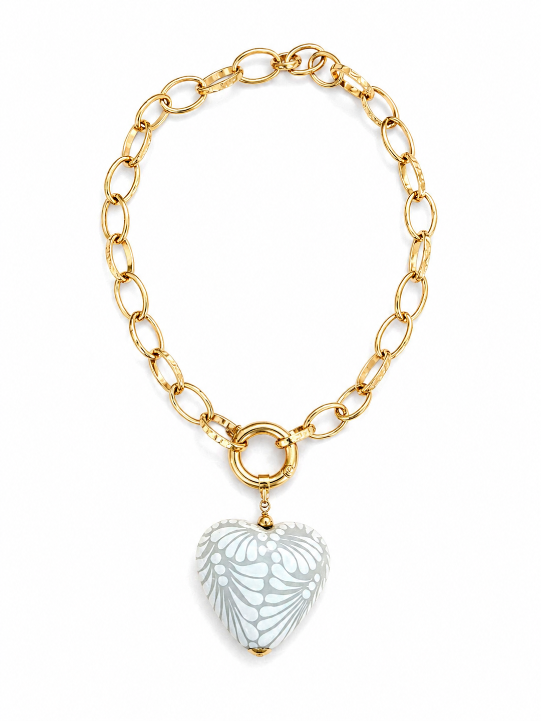 Talavera Heart Necklace with Gold Chain – Handmade Mexican Statement Jewelry