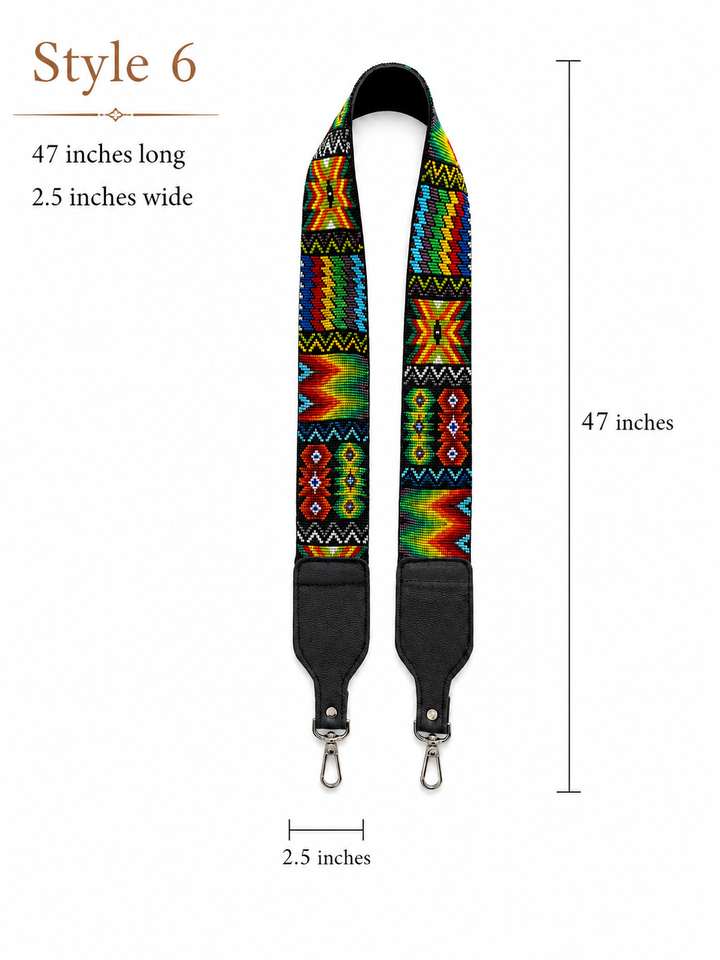 Huichol Beaded Purse Strap with Genuine Black Leather