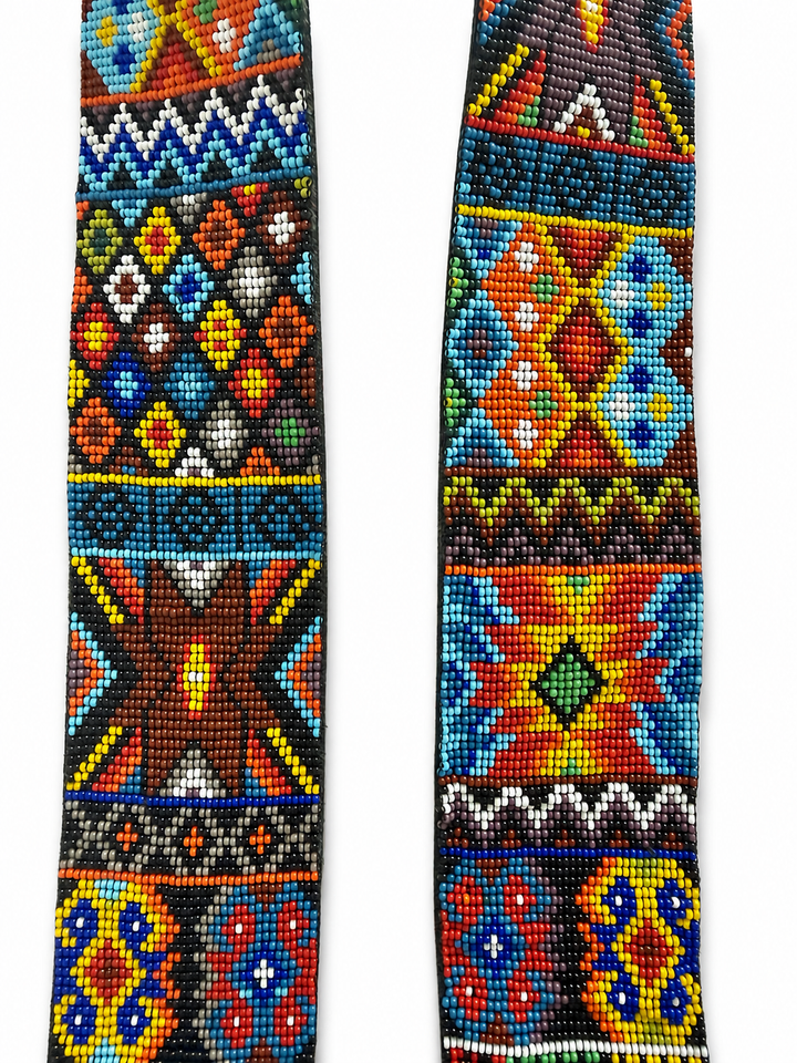 Huichol Beaded Purse Strap with Genuine Black Leather