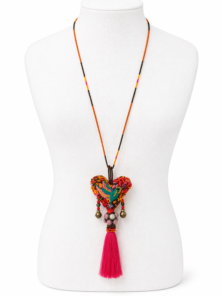 Embroidered Milagros Necklaces – Handmade Sacred Heart Inspired Jewelry