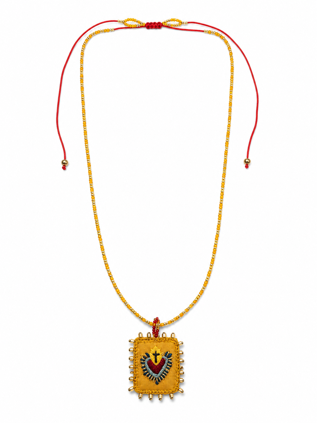 Hand Embroidered Sacred Heart Necklace – Mexican Milagros Artisan Jewelry