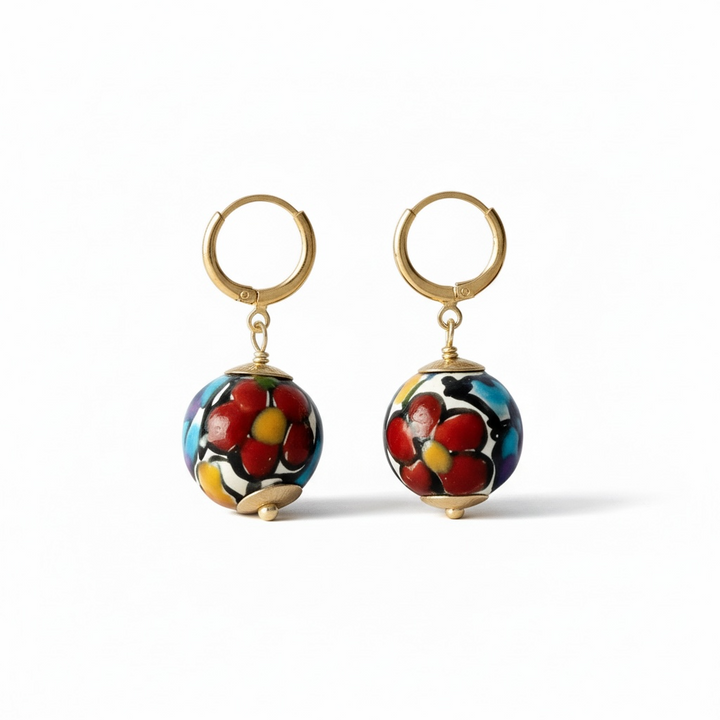 Hand-Painted Talavera Ceramic Hoop Earrings