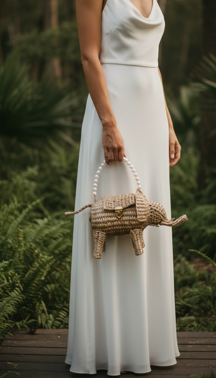 Gold Elephant Straw Clutch