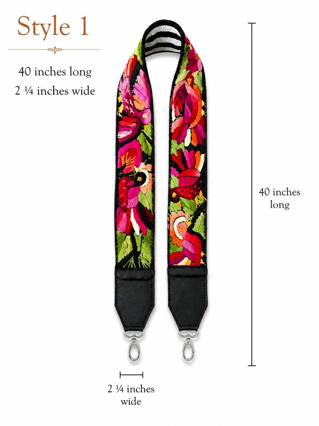 Guatemalan Embroidered Bag Strap with Black Ends