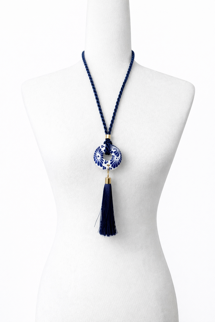 Talavera Pottery Blue Wheel Necklace