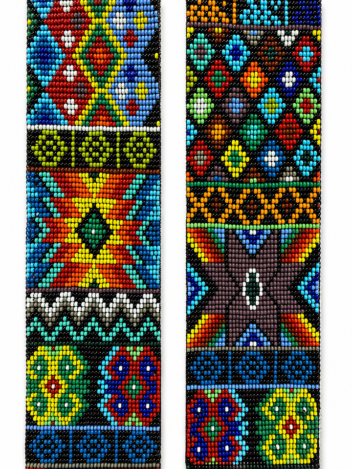 Huichol Beaded Purse Strap with Genuine Brown Leather