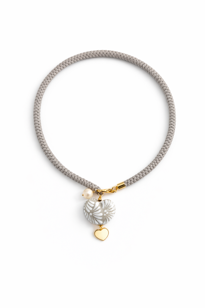 Gray Talavera Heart Pendant Necklace with Pearl