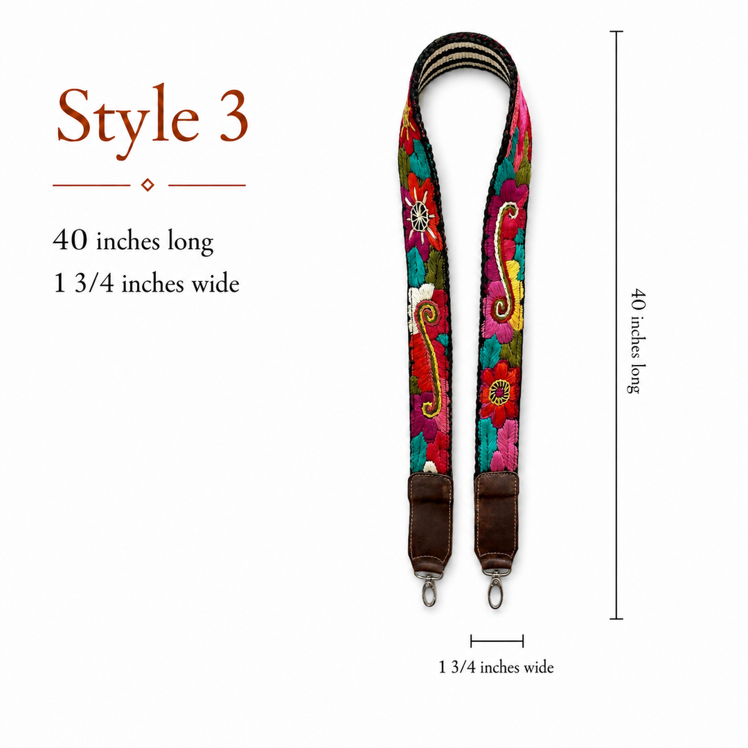 Guatemalan Embroidered Strap with Dark Brown Ends