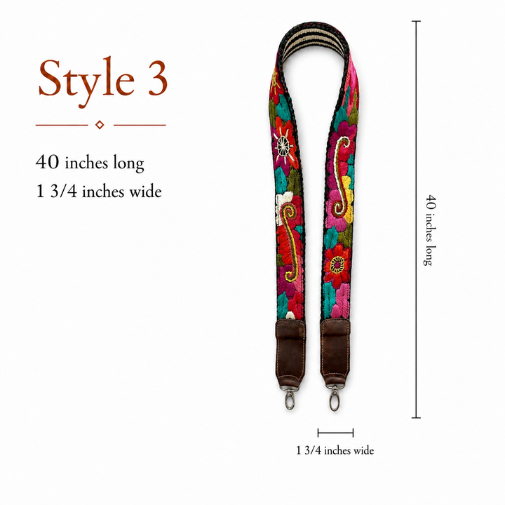 Guatemalan Embroidered Strap with Dark Brown Ends