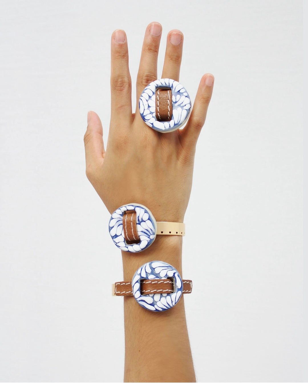 Talavera Cuff Bracelet with Genuine Leather Accent