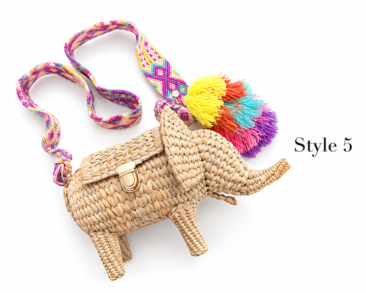 Handmade Elephant Straw Crossbody Bag with Top Handle