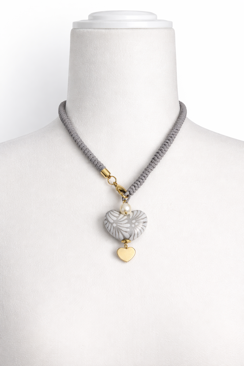 Gray Talavera Heart Pendant Necklace with Pearl