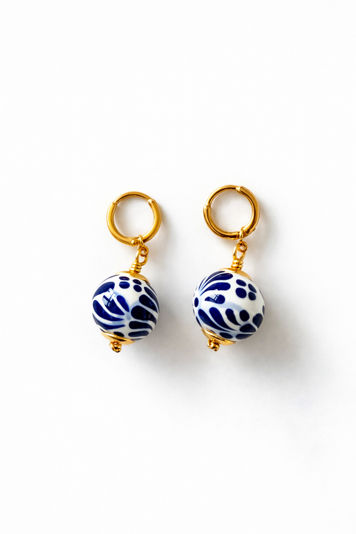 Blue Round Talavera Earrings
