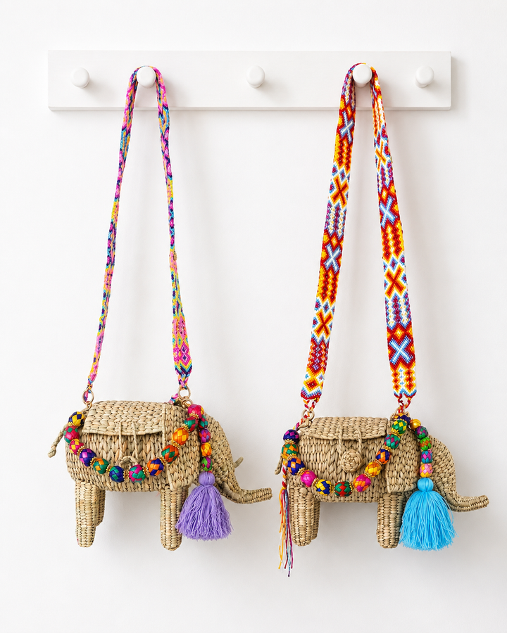 Handmade Elephant Straw Crossbody Bag with Top Handle