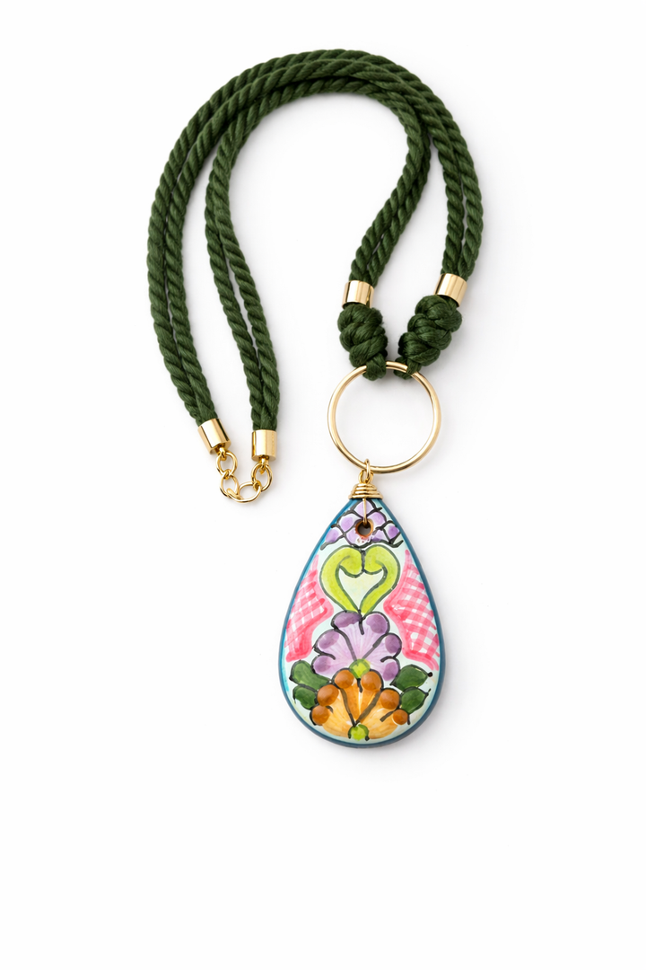 Handmade Colorful Talavera Drop Necklace from Puebla