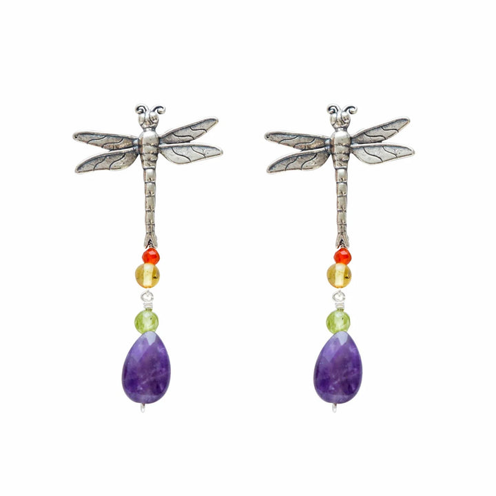 Dragonfly Amethyst Earrings | Handmade Mexican Silver Jewelry
