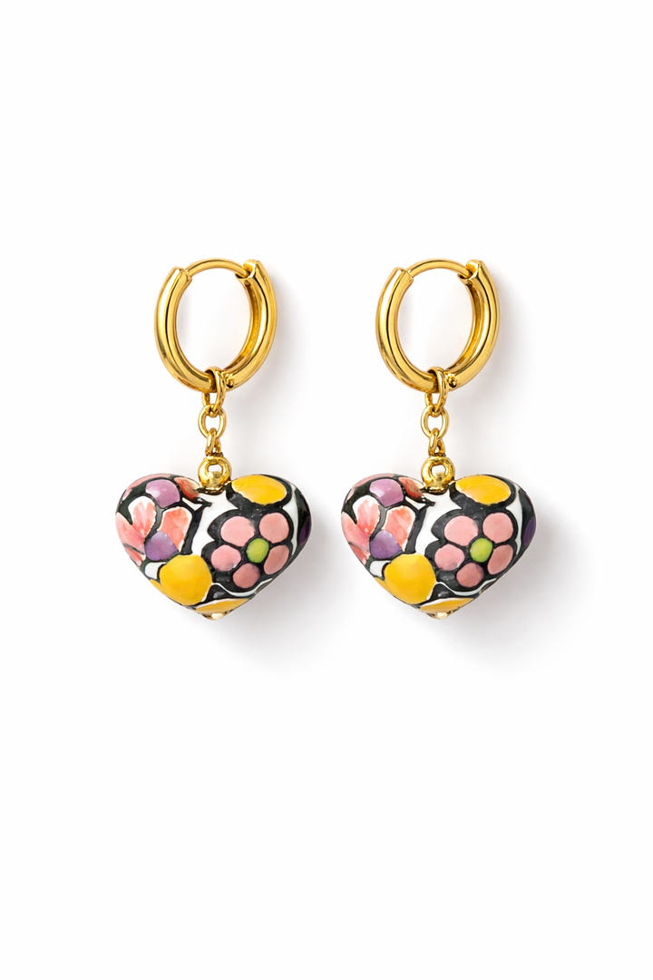 Colorful Heart Shapped Talavera Earrings