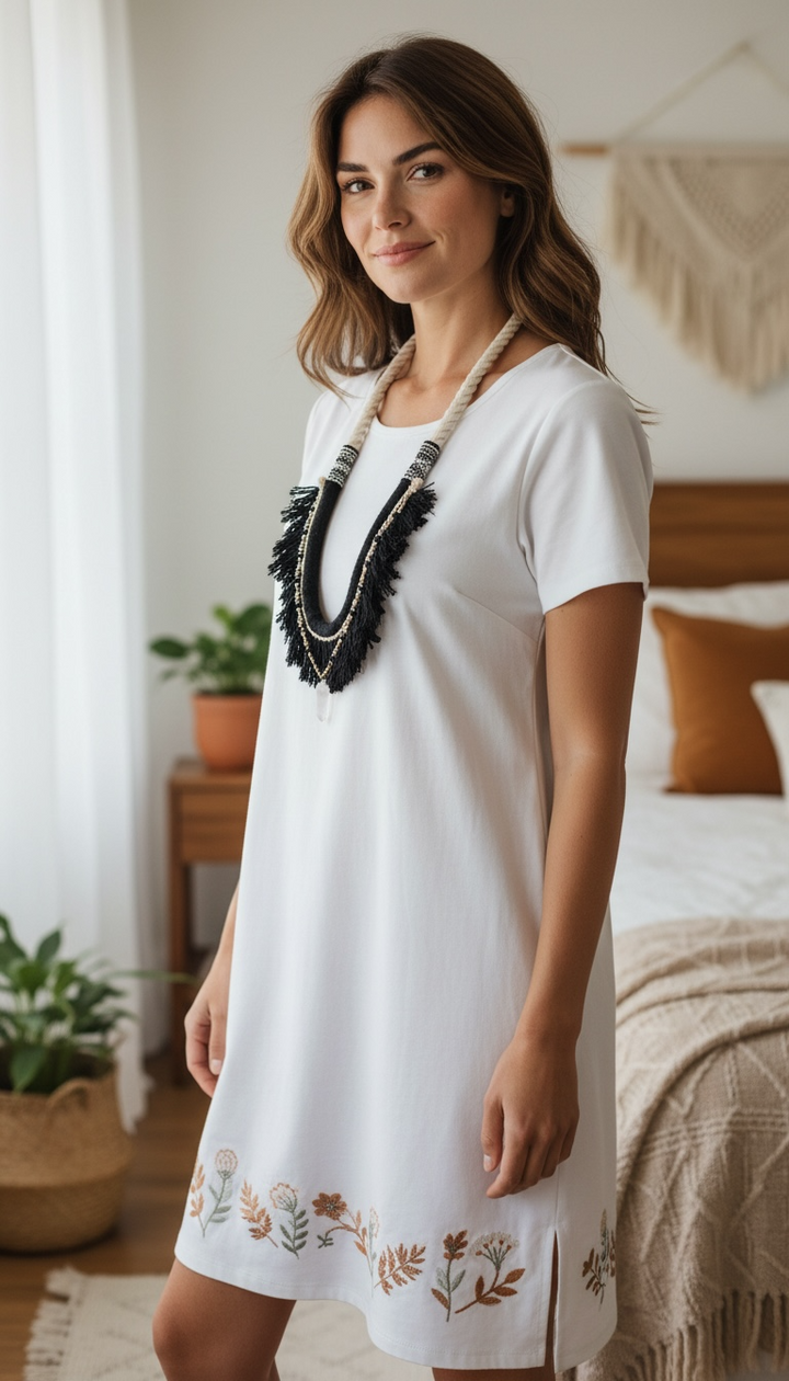 Boho Fringe Statement Necklace – Handmade Textile Bib Necklace