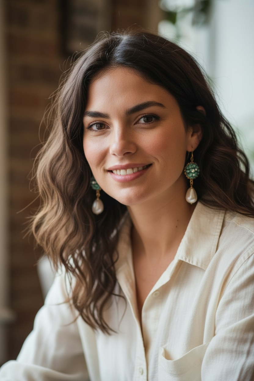 Green Talavera &amp; Pearl Earrings