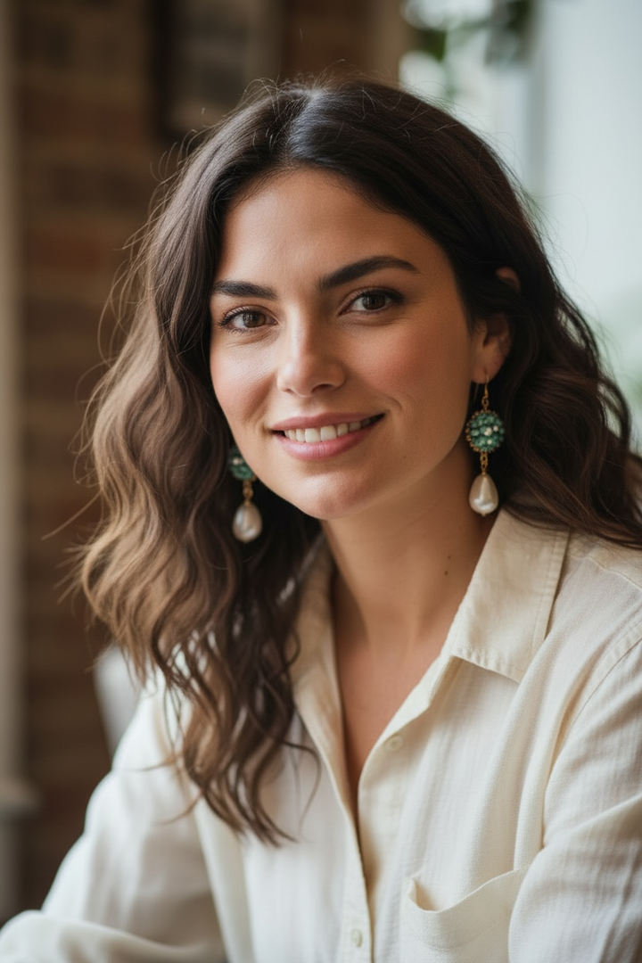 Green Talavera &amp; Pearl Earrings