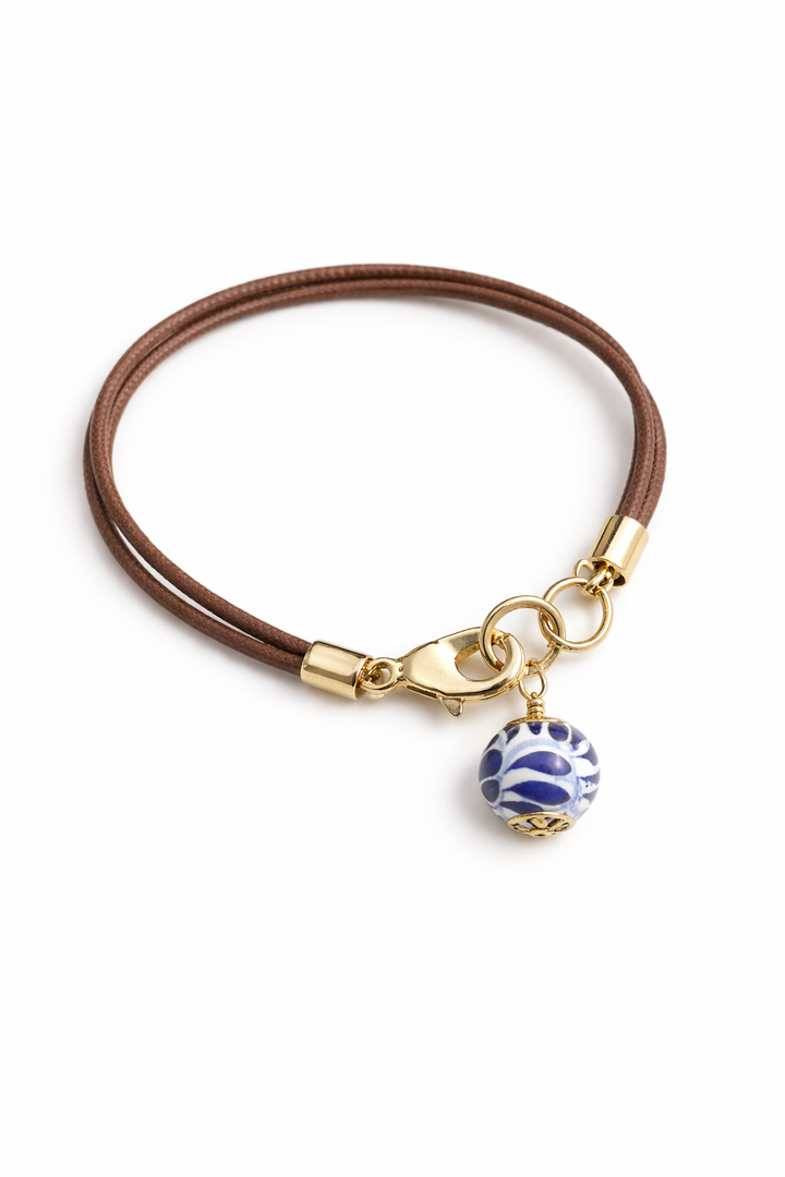 Leather Bracelet with Talavera Bead