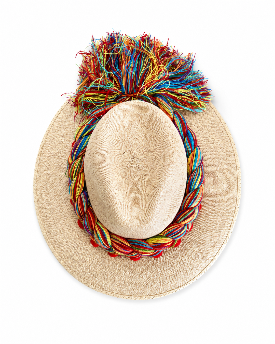 Mexican Straw Sun Hat with Colorful Braided Band