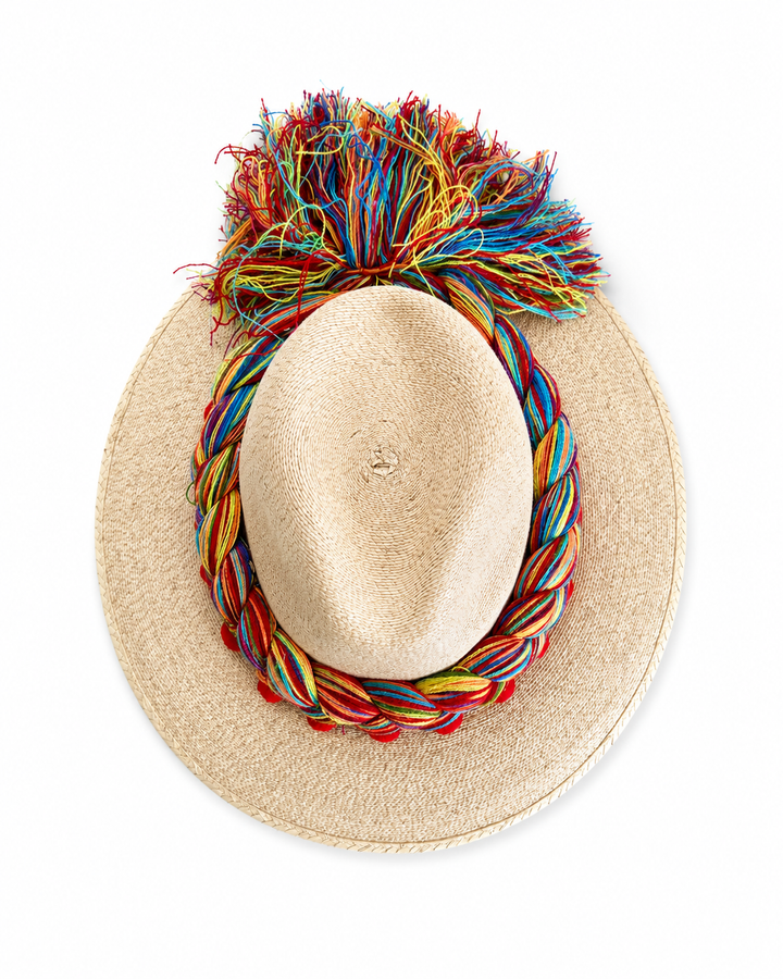 Mexican Straw Sun Hat with Colorful Braided Band