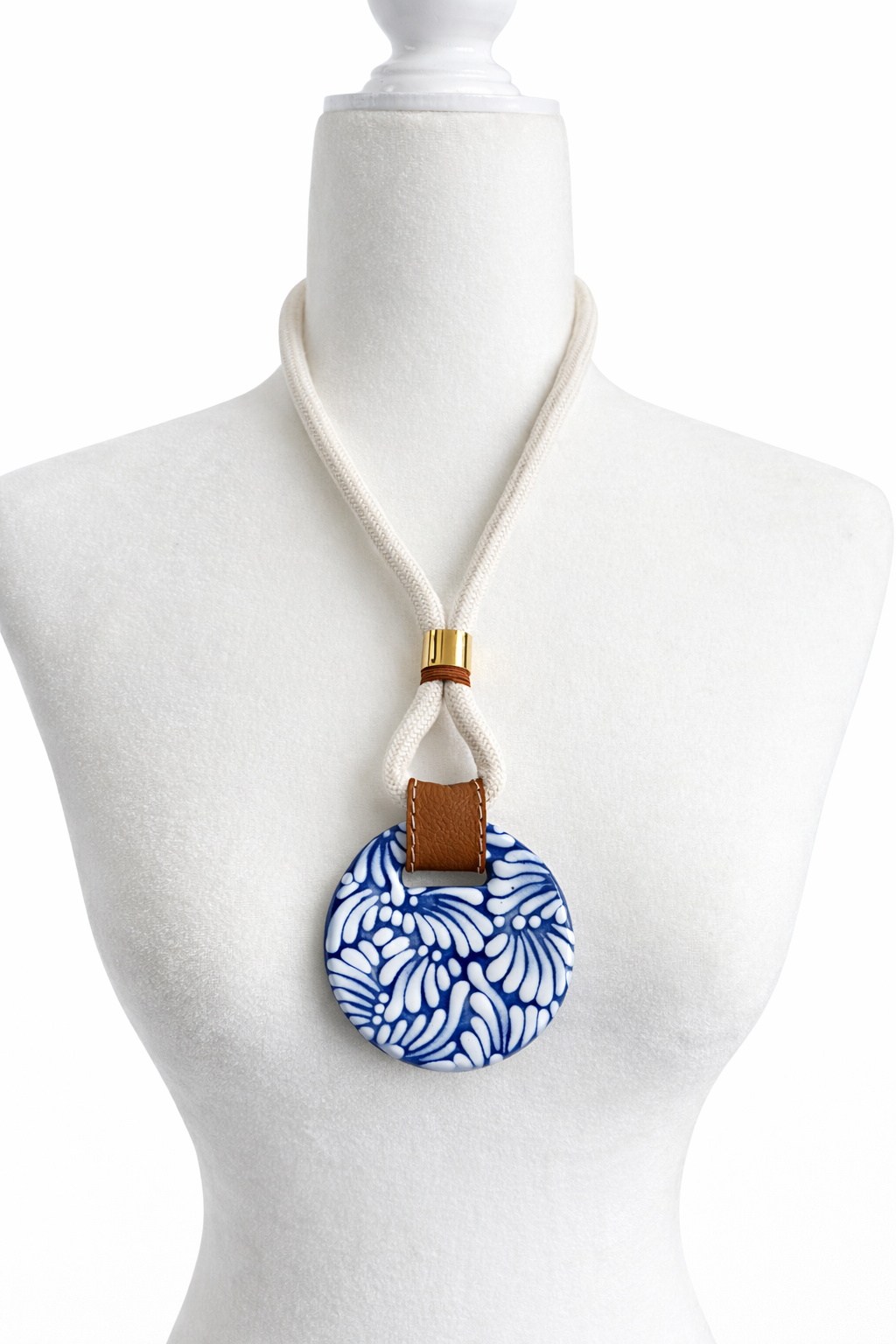 Talavera Cord Necklace with Genuine Leather Accents