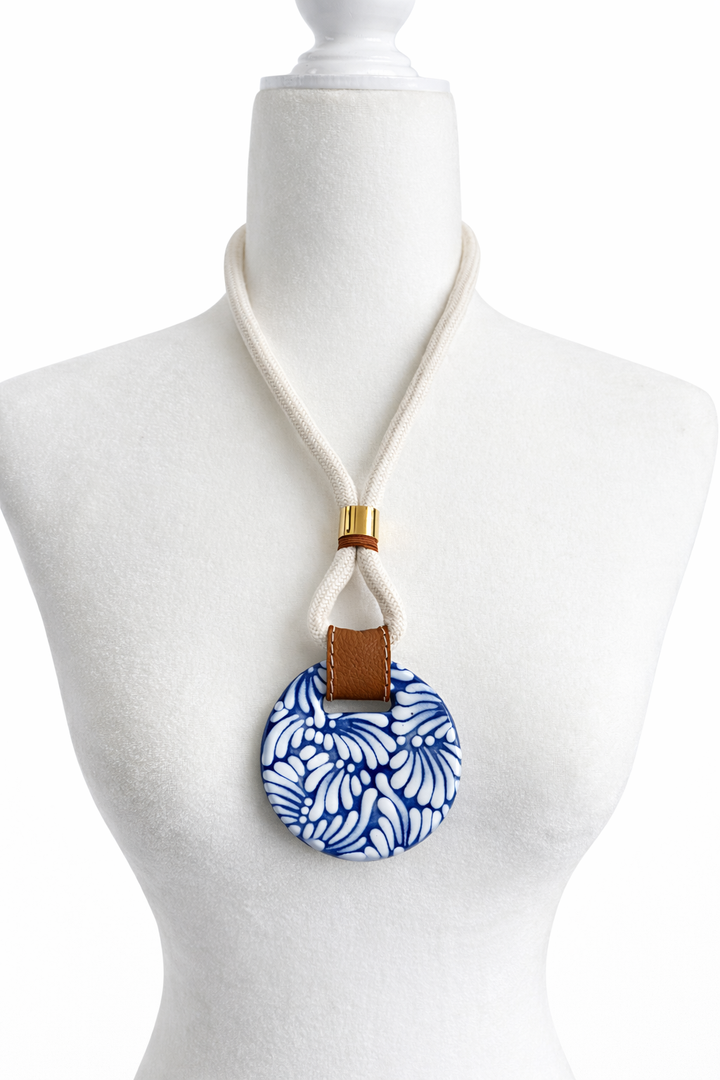 Talavera Cord Necklace with Genuine Leather Accents
