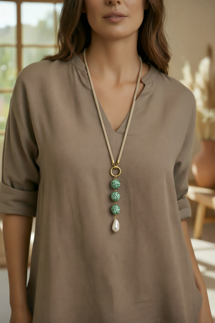 Green Talavera Long Cord Necklace