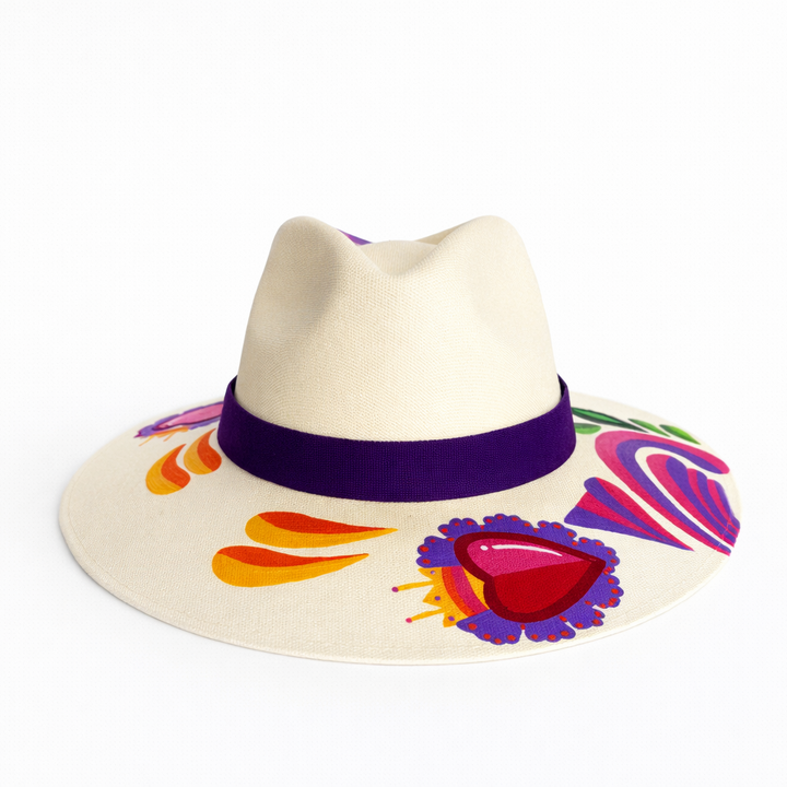 Hand painted Mexican fedora hat on white background, artisan straw hat with colorful design Bootsologie
