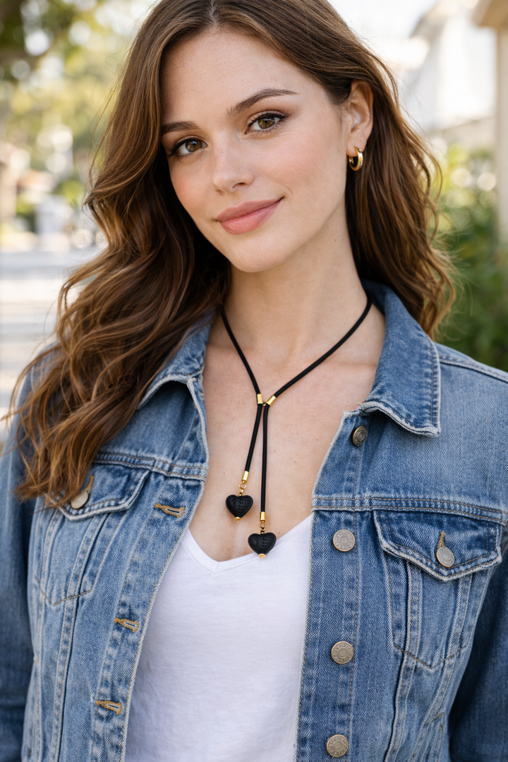 Artisanal Double Heart Barro Negro Necklace