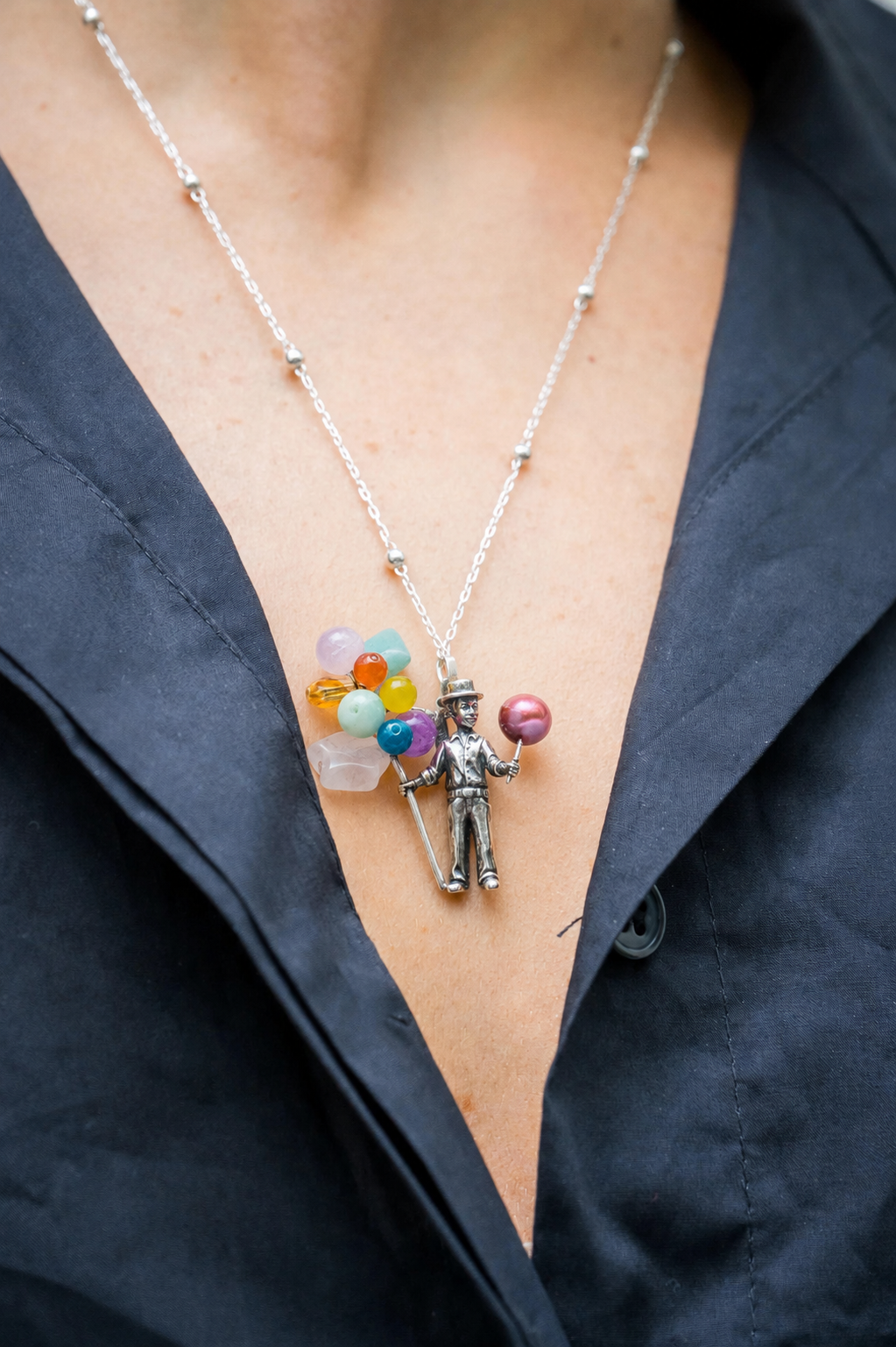 Mexican Silver Globero Necklace with Colorful Gemstones