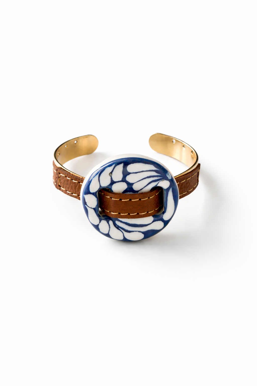Talavera Cuff Bracelet with Genuine Leather Accent