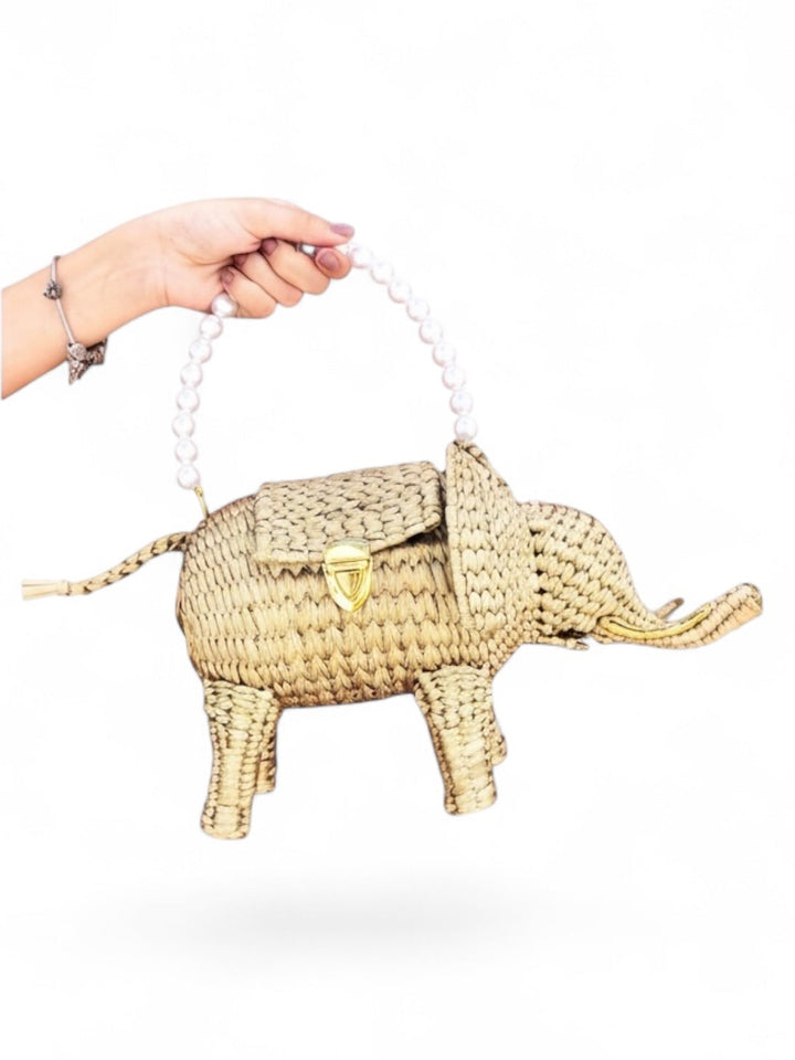 Gold Elephant Straw Clutch