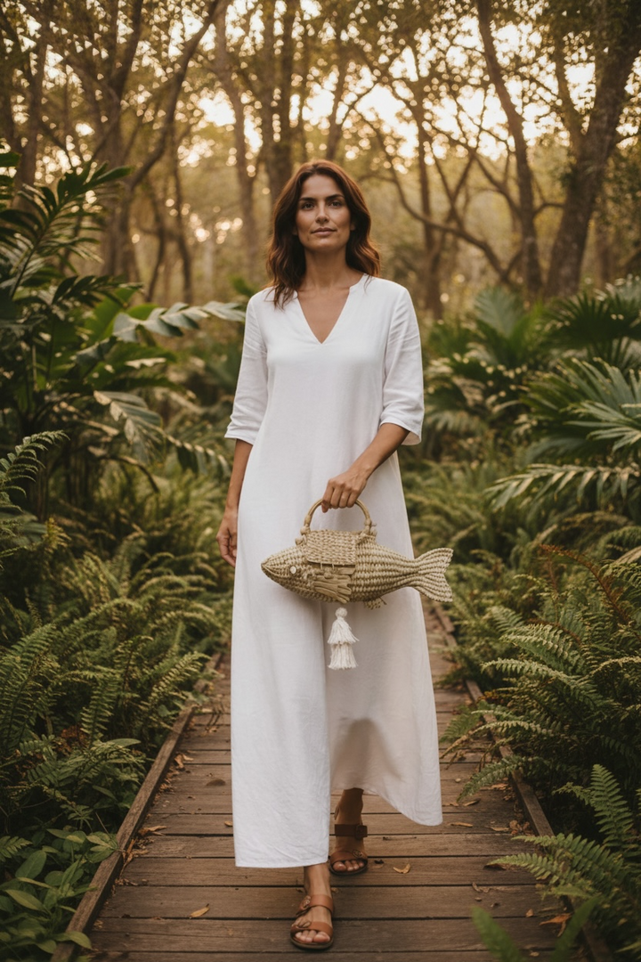 Fish Palm Bag – Handwoven Straw Top Handle Bag