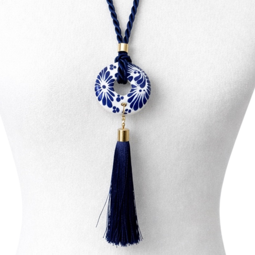 Talavera Pottery Blue Wheel Necklace