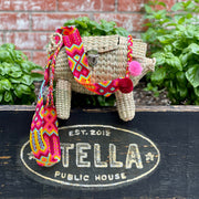 Boho-Chic Pig-Shaped Hand-Woven Raffia Handbag.