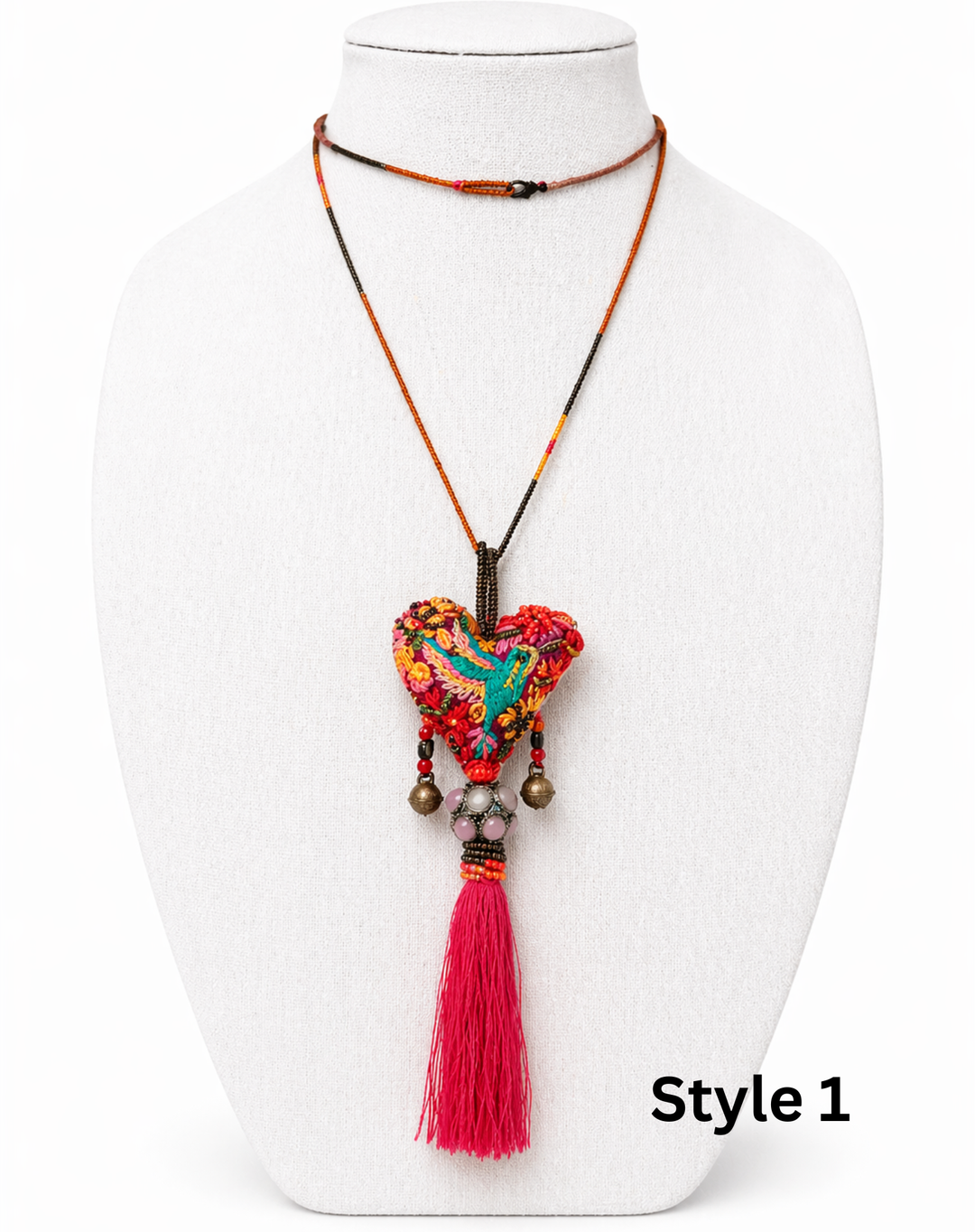 Embroidered Milagros Necklaces – Handmade Sacred Heart Inspired Jewelry