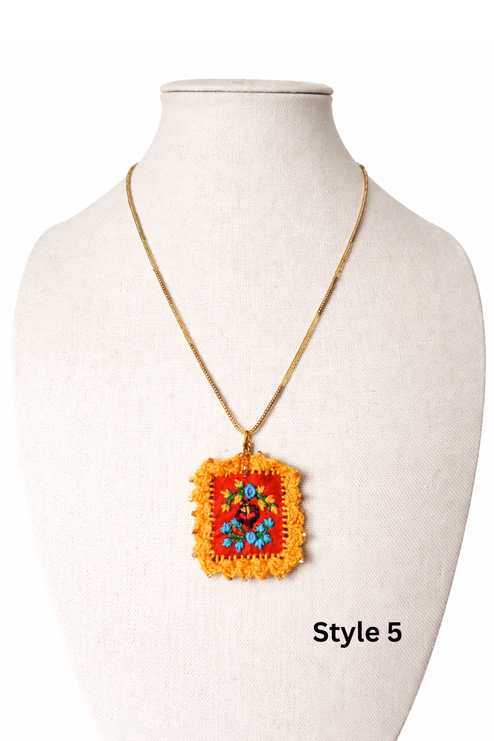Mexican Milagros Necklace – Hand Embroidered Sacred Heart Jewelry