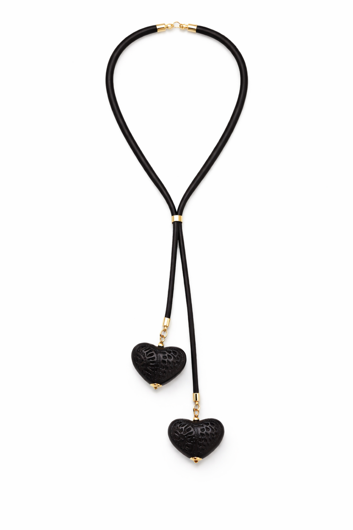 Artisanal Double Heart Barro Negro Necklace