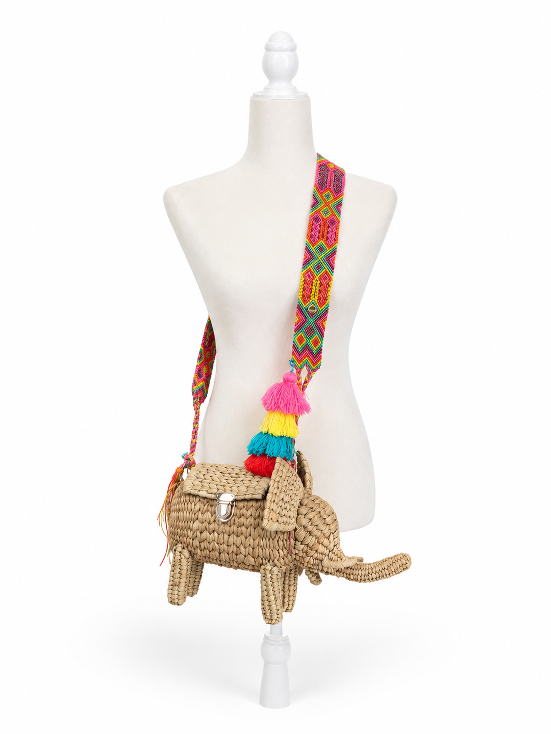 Handmade Elephant Straw Crossbody Bag with Top Handle